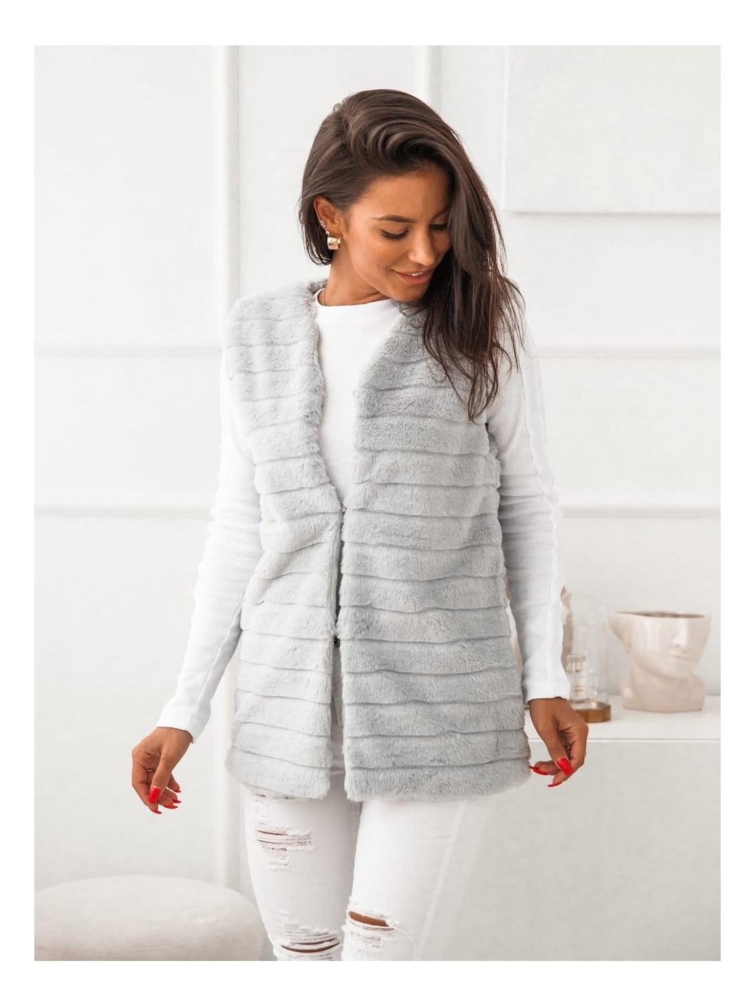 Women\'s fur vest, light gray 02114 - Online store - Boutique